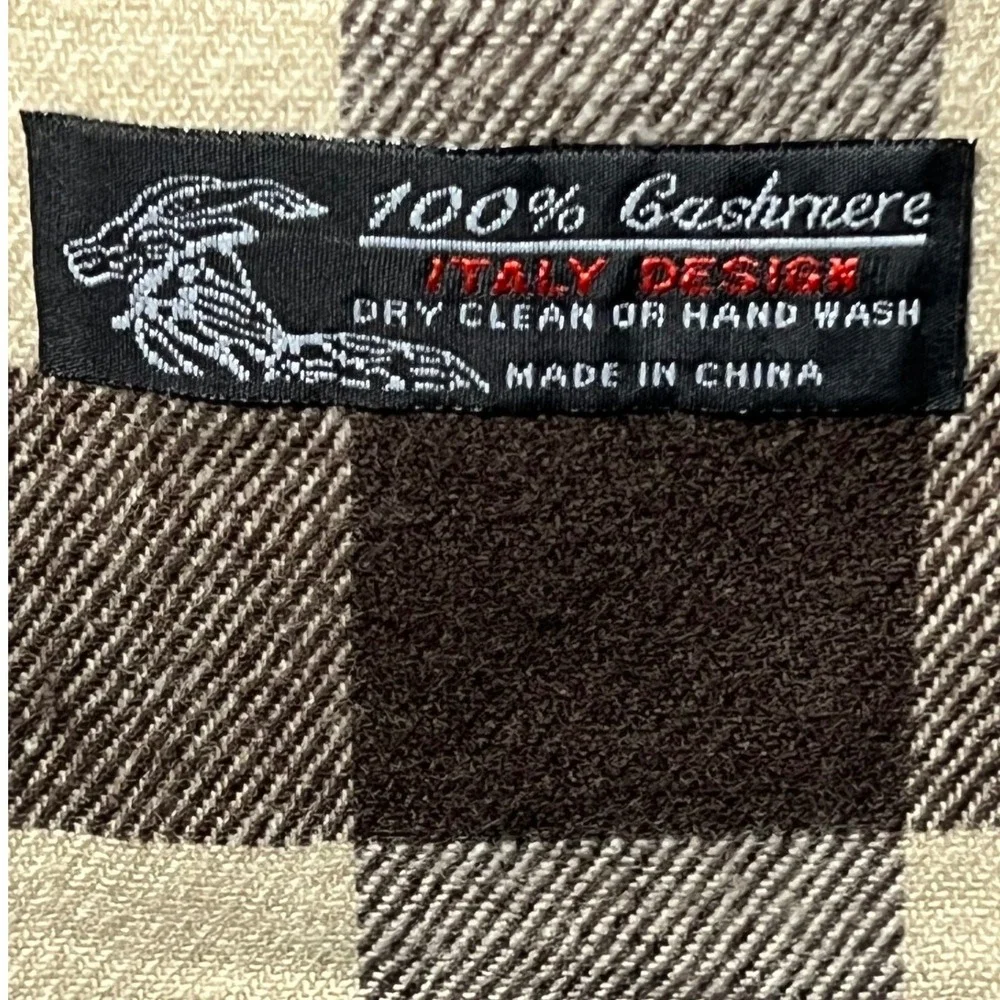 Unbranded Unisex Scarf 100% Cashmere OS Brown Buffalo Plaid Check Fringe Wrap